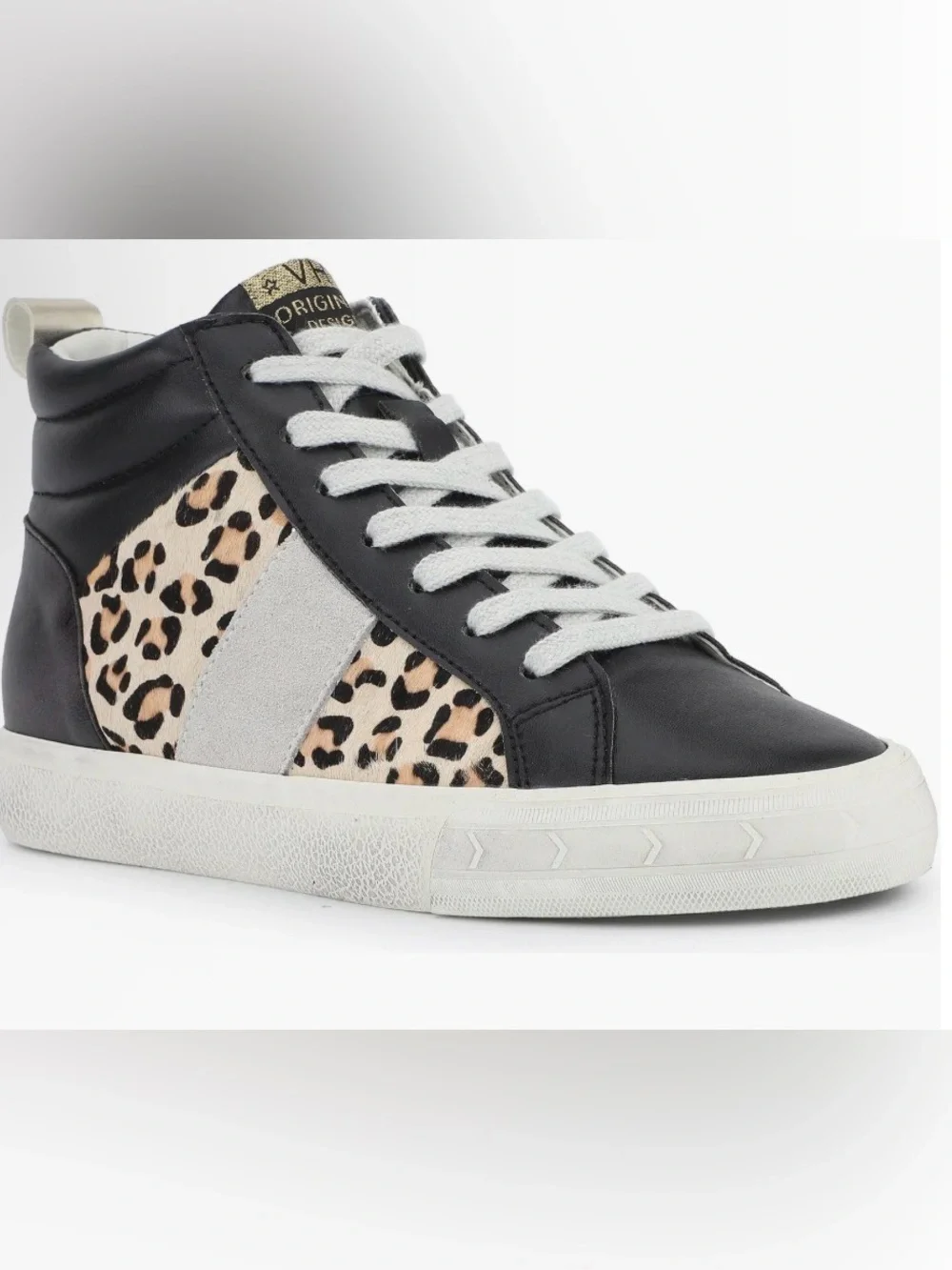 Vintage Havana Dedra Black and Leopard High-Top Sneakers sz 6
